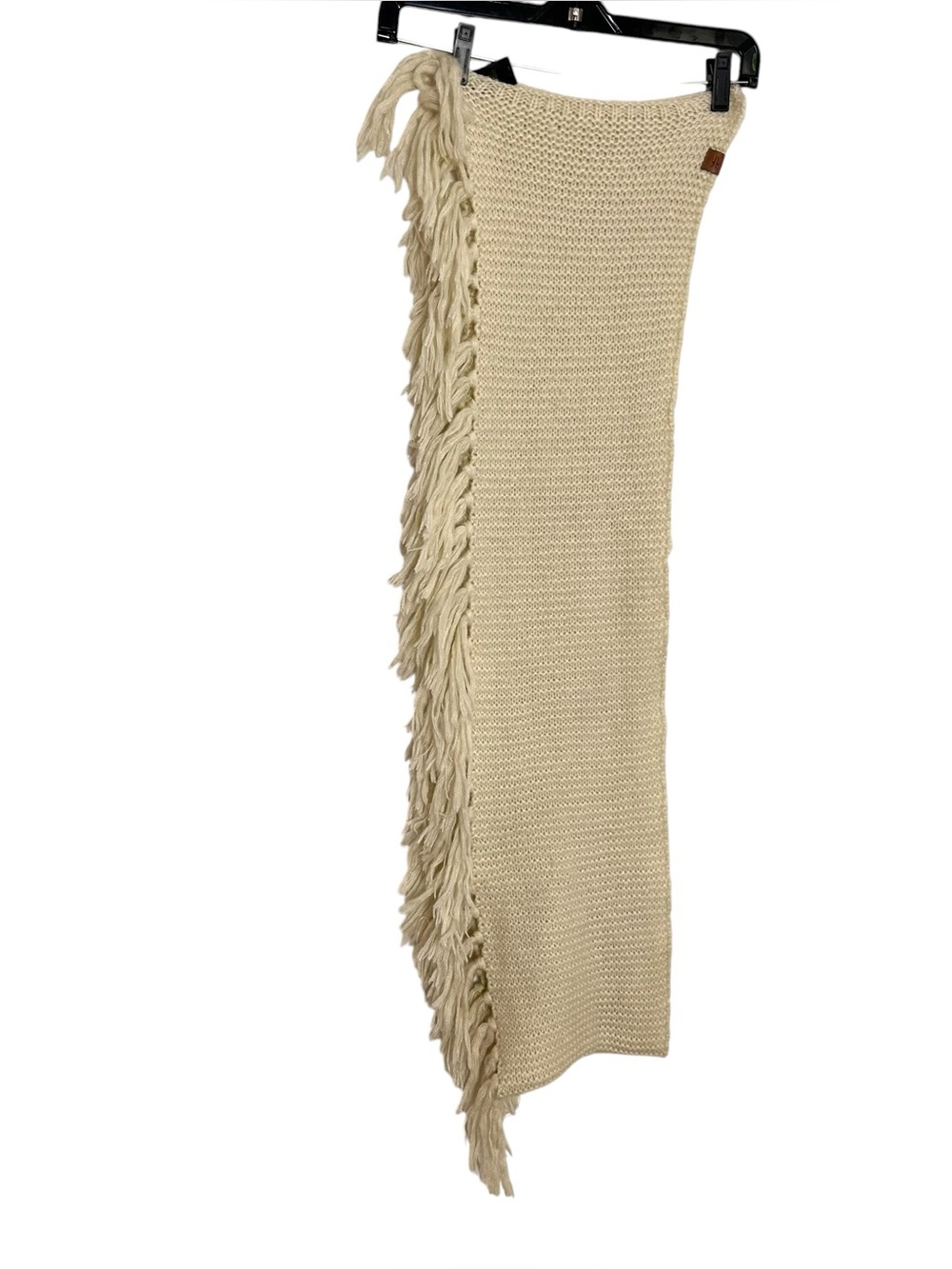 Frye Cream Fringe Knit Scarf 74” Boho Western Chunky Winter Wrap